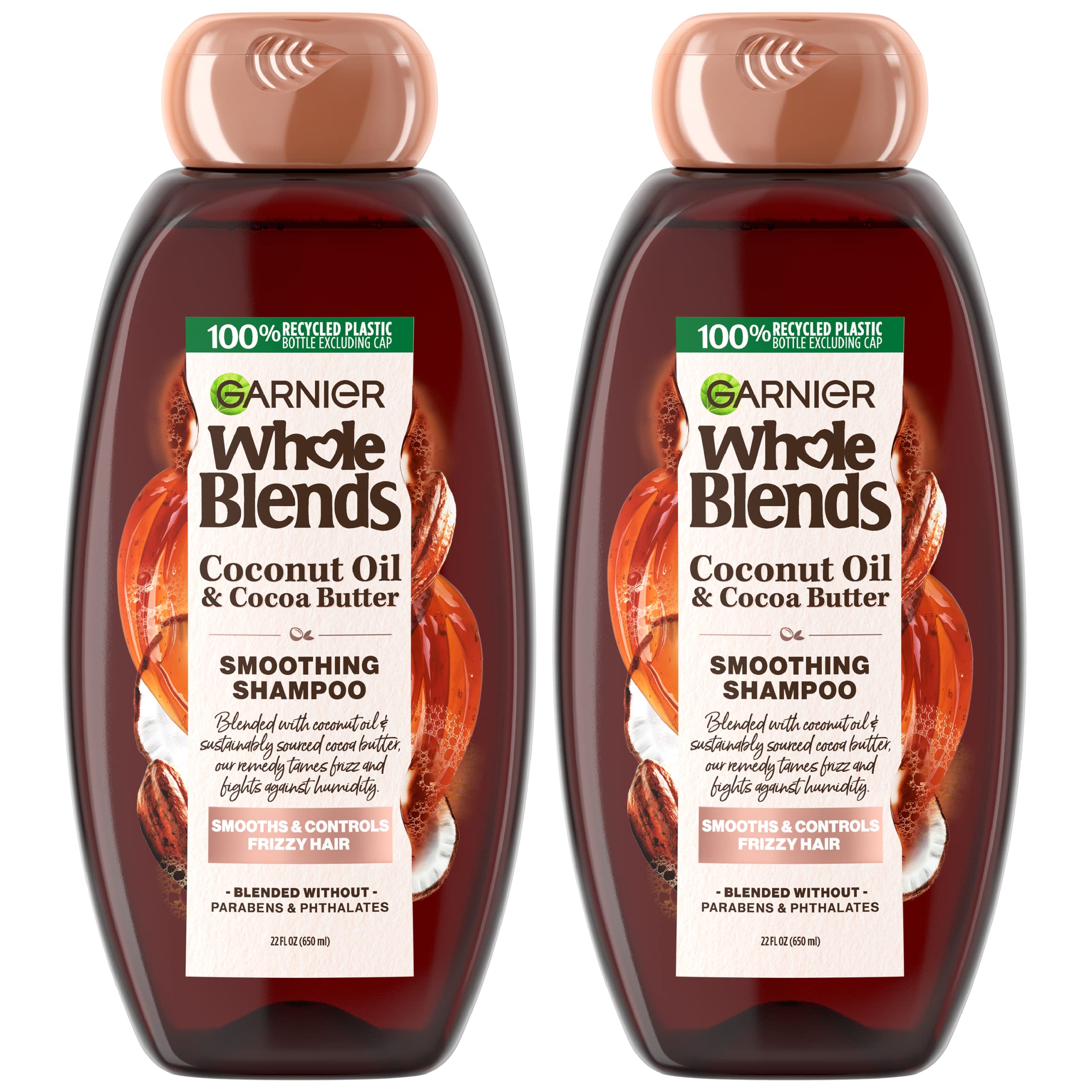 Garnier Hair Care Whole Blends Smoothing Hair Care Shampoo Set With Coconut Oil and Cocoa Butter Extracts, For Frizz Control, Paraben Free, 22 Fl Oz (2 Count)